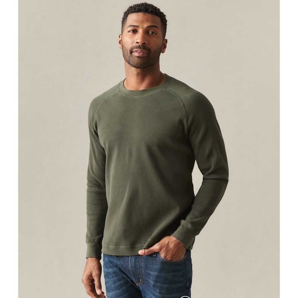 NWOT American Giant Mens Thermal Long Sleeve Crew Tee XL Green Made in USA - Picture 2 of 12